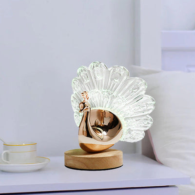 Zeitgenössische kreative Hardware Acryl Pfau Design LED Tischlampe für Schlafzimmer 