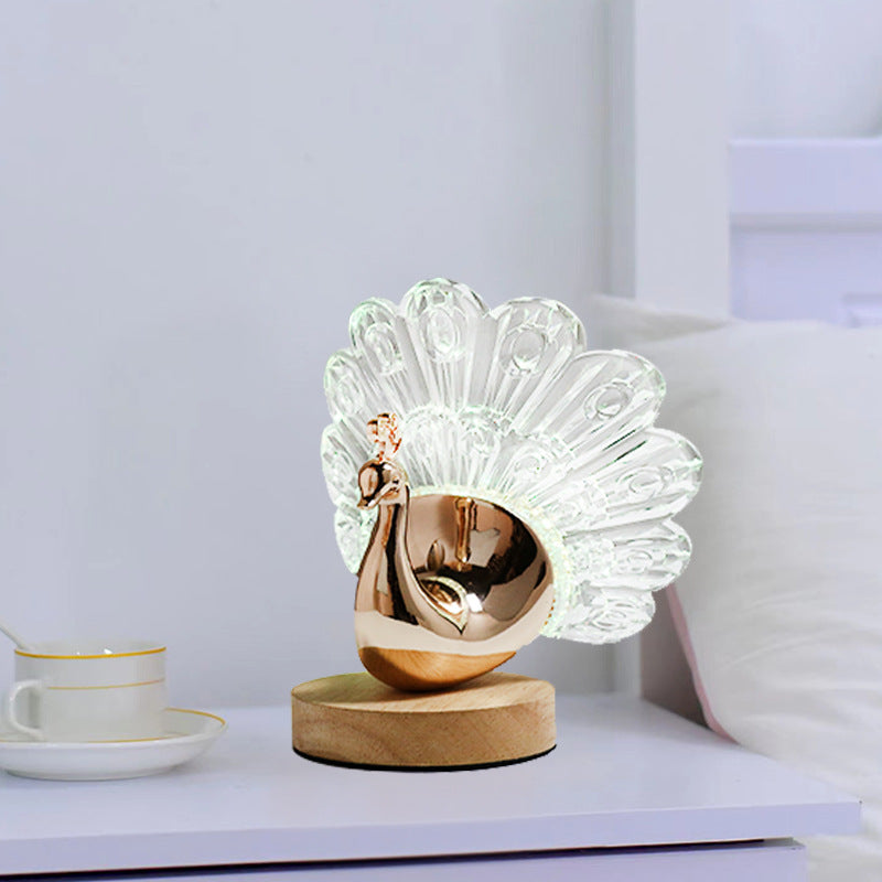 Zeitgenössische kreative Hardware Acryl Pfau Design LED Tischlampe für Schlafzimmer 