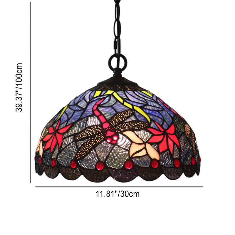Tiffany Vintage Butterfly Stained Glass Dome 1-Light Pendant Light