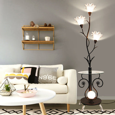 Contemporary Creative Floral Iron Glass 4-Light Standing Floor Lamp For Living Room