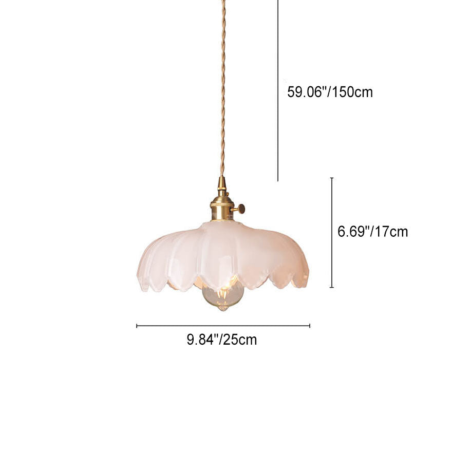 Lustre suspendu en laiton moderne rustique avec une fleur en verre à 1 lumière 