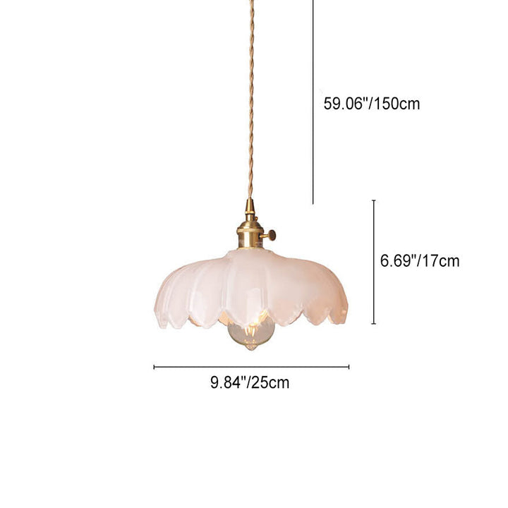 Lustre suspendu en laiton moderne rustique avec une fleur en verre à 1 lumière 
