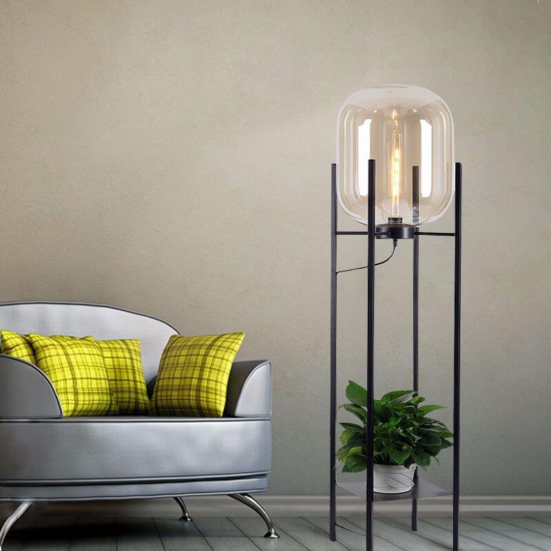 Modern Simplicity Round Glass Jar Shade Iron Holder 1-Light Standing Floor Lamp For Living Room