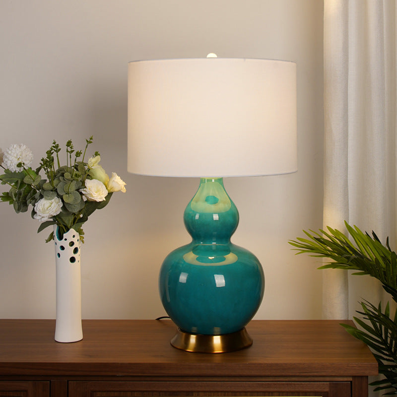 Lampe de table moderne en céramique à 1 lumière en tissu de luxe vert 
