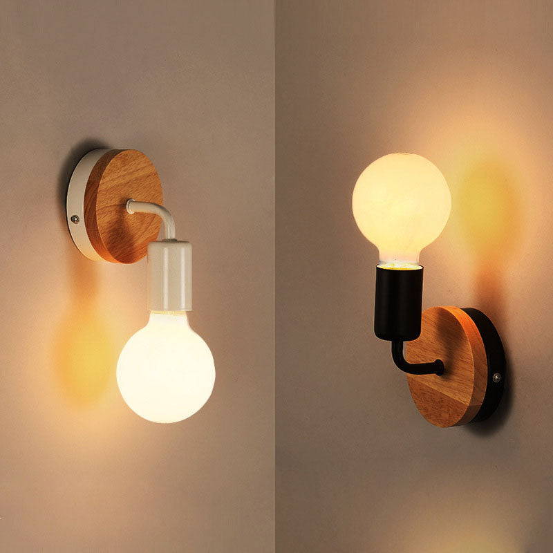 Lámpara Aplique de Pared de 1 Luz de Madera Curvada de Hierro de Simplicidad Moderna para Dormitorio 