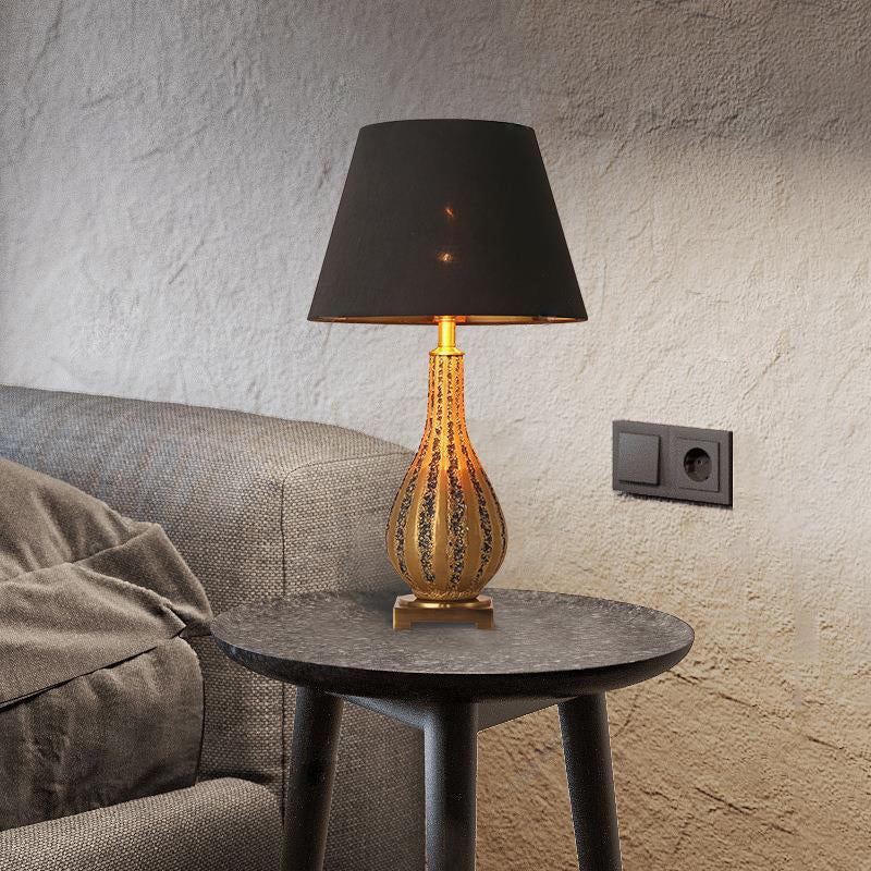 Lampe de table à 1 lumière pour chambre à coucher en céramique trapézoïdale traditionnelle avec base vintage 