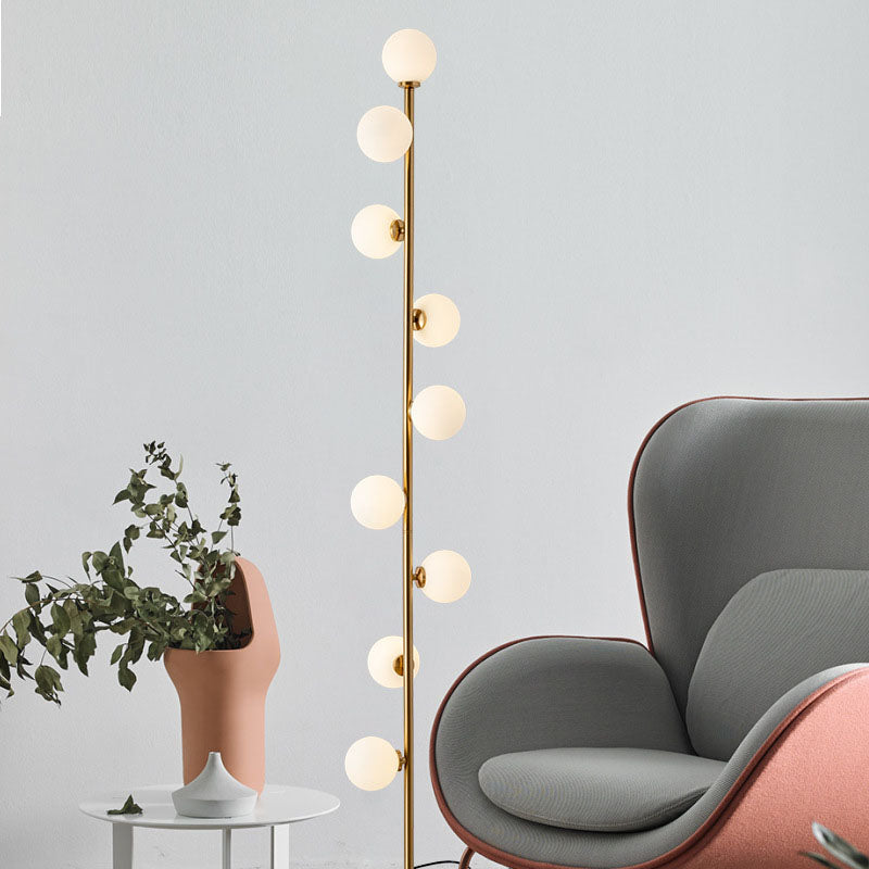 Contemporary Scandinavian Cylindrical Metal Glass 9-Light Standing Floor Lamp For Living Room