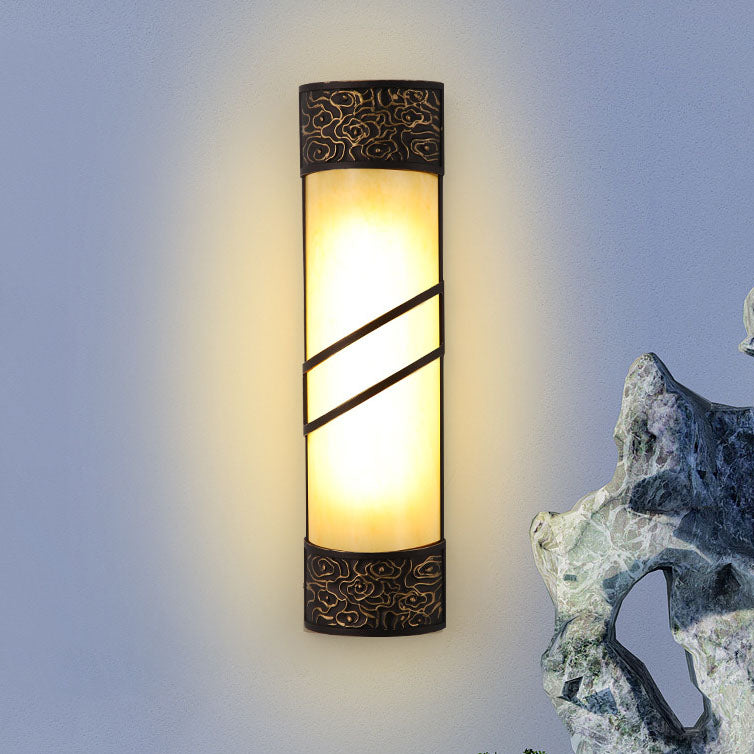 Outdoor Modern Chinese Acrylic Aluminum Faux Marble Column Waterproof 1-Light Wall Sconce Lamp