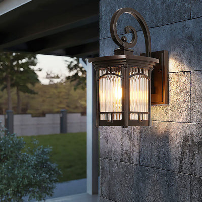 Modern Square Aluminum Glass Carved 1-Light Outdoor Waterproof Wall Sconce Lamp