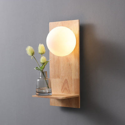 Japanese Wabi-sabi Rectangle Rubber Solid Wood Iron Glass 1-Light Wall Sconce Lamp