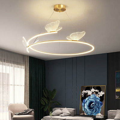 Zeitgenössische Art Deco Acryl Schmetterling Hardware Kreis Schatten LED Pendelleuchte Für Wohnzimmer 