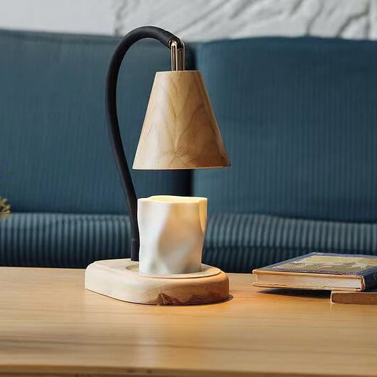 Lampe de Table à 1 Lumière en Bois avec Cire Fondante Parfumée et Poteau Réglable Moderne 