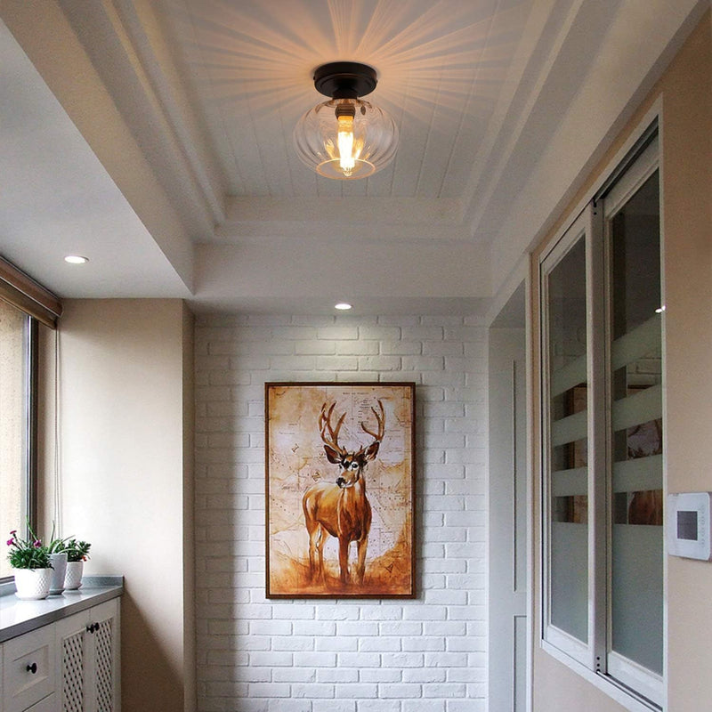 Modern Simplicity Oval Iron Glass 1-Light Semi-Flush Mount Ceiling Light For Living Room