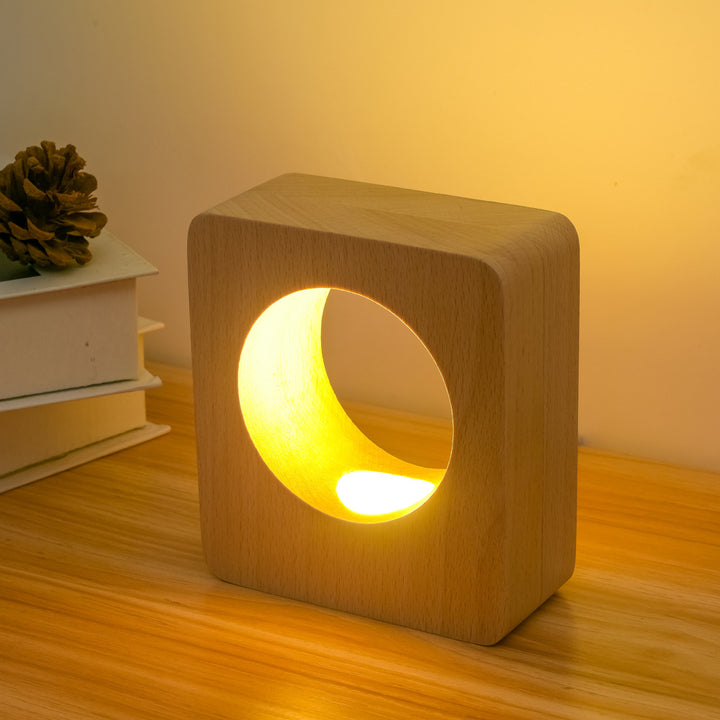 Lámpara de mesa de luz nocturna LED recargable USB de madera maciza con forma de árbol cuadrado moderno 