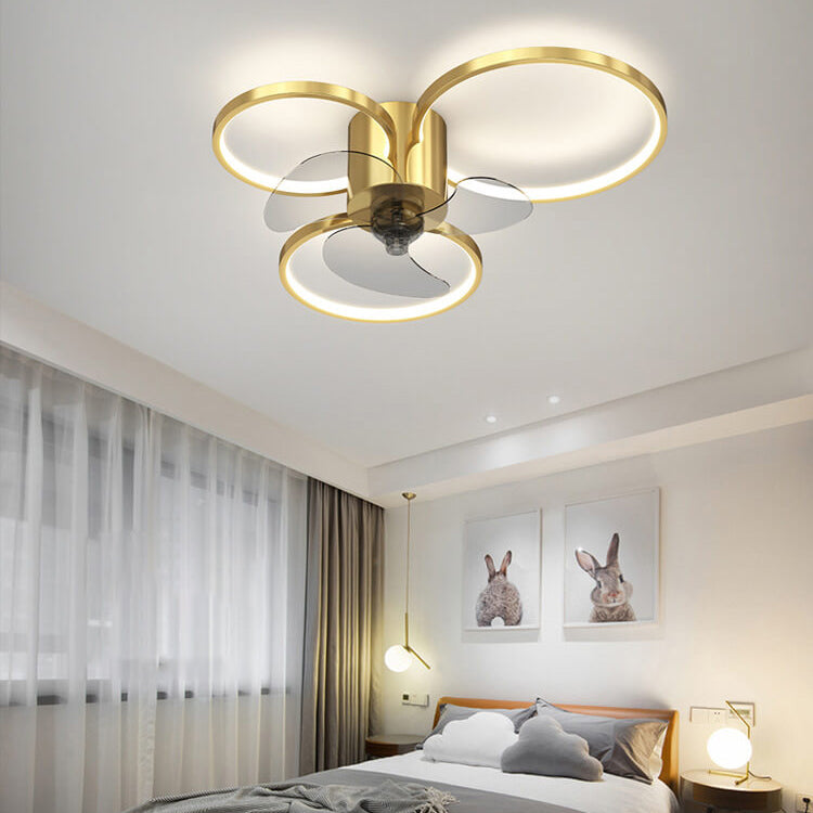 Modern Light Luxury Geometric Square Round Design LED Flush Mount Ceiling Fan Light