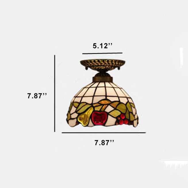 Vintage Tiffany Fruit Buntglas 1-flammige halbbündige Deckenleuchte 