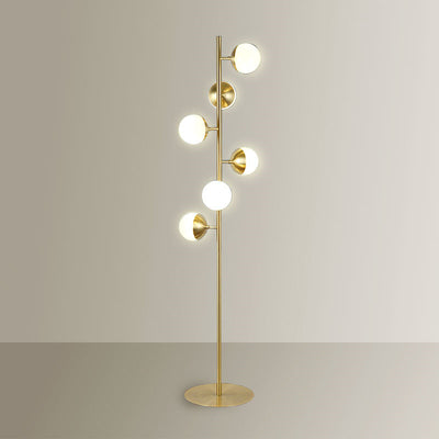 Moderne, minimalistische, runde, kugelförmige Metallglas-Stehlampe mit 6 Leuchten 
