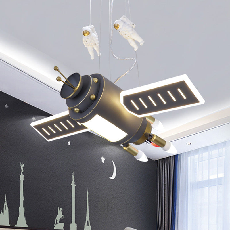 Contemporary Creative Iron Resin Space Satellite Astronaut 4-Light Chandelier For Bedroom