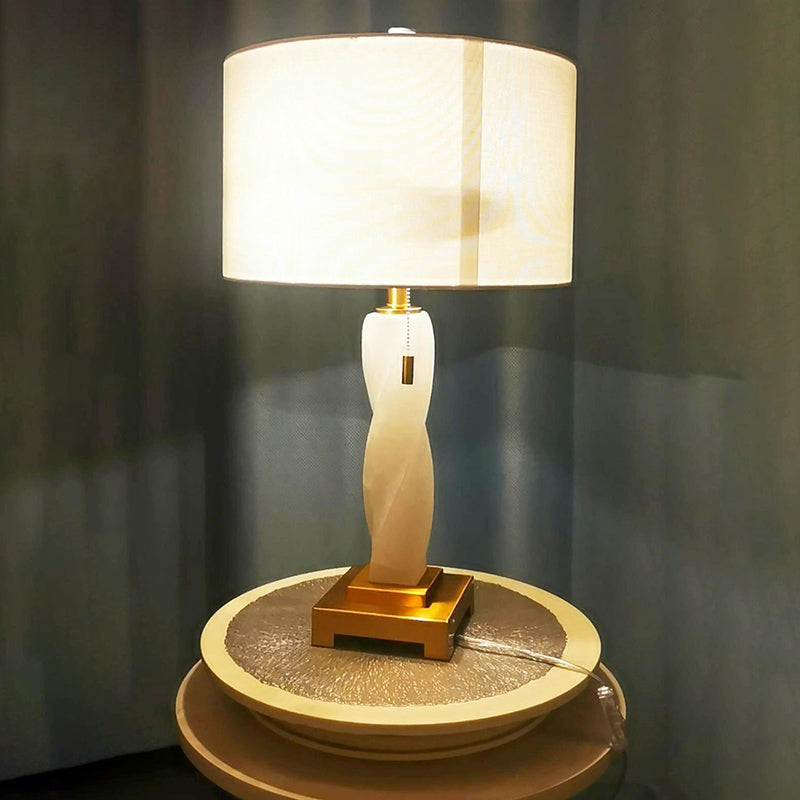 Moderne Luxus Zylinder Runde Metall Marmor Stoff 1-Licht Tischlampe für Schlafzimmer 
