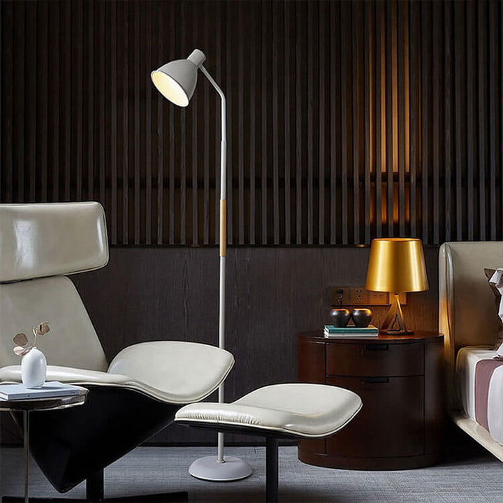 Moderne minimalistische Stehlampe mit langem Gestänge und konischem Eisenschirm, 1-flammig, für Wohnzimmer und Schlafzimmer 