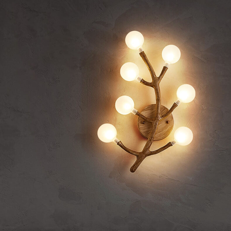 Traditional Vintage Tree Fork Resin Glass 7-Light Wall Sconce Lamp For Bedroom