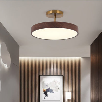 Japanese Wabi-sabi Minimalist Wood Grain Round LED Semi-Flush Mount Light