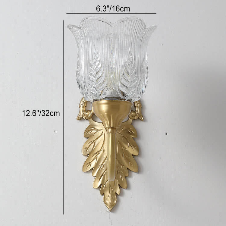 Vintage Flower Cup Brass Glass 1/2 Light Wall Sconce Lamp