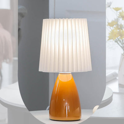 Nordic Vintage Pleated Shade Glass Base 1-Light Table Lamp