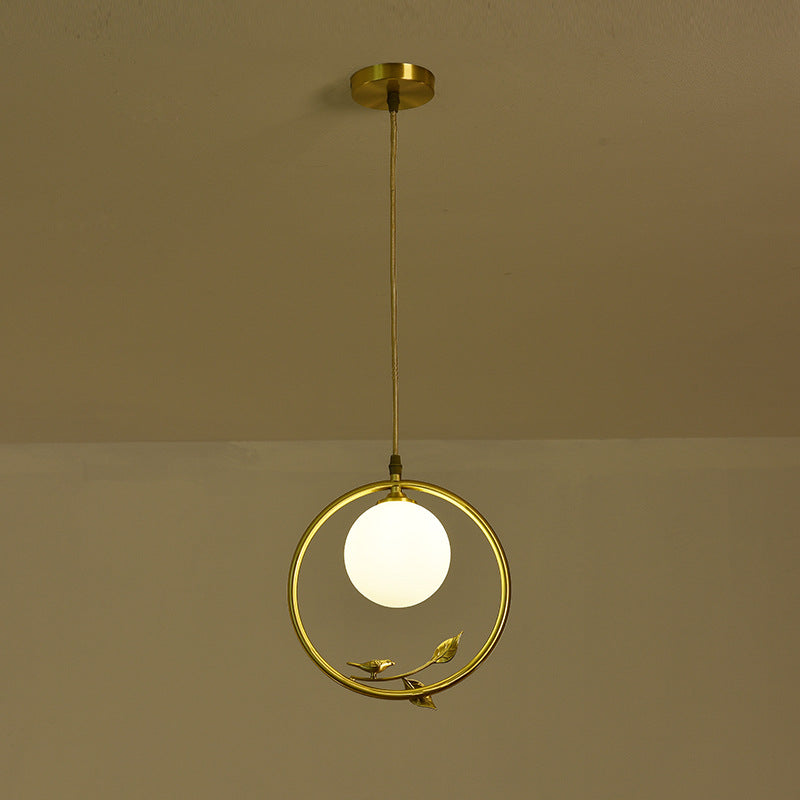 Lámpara colgante contemporánea nórdica de cobre y cristal circular de 1 luz para sala de estar y dormitorio 