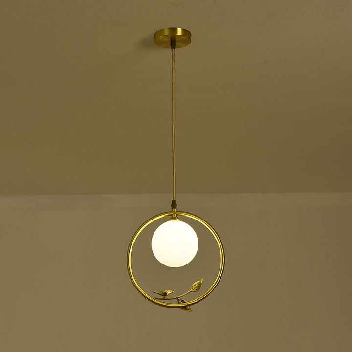 Lámpara colgante contemporánea nórdica de cobre y cristal circular de 1 luz para sala de estar y dormitorio 