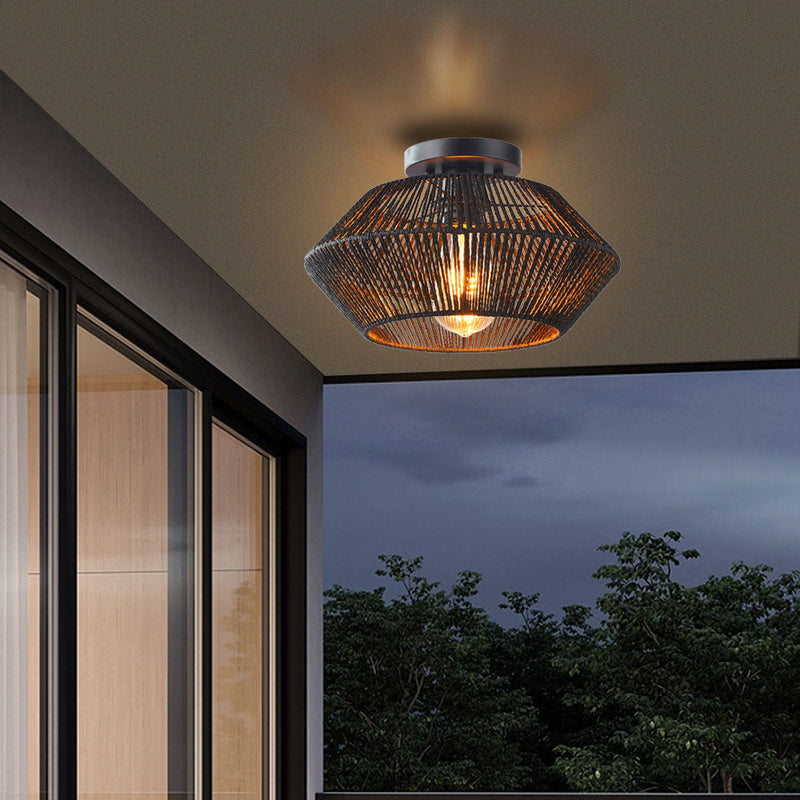 Traditionelle Bauernhaus Papier Reben Weben Käfig 1-Licht Halb Flush Mount Deckenleuchte 