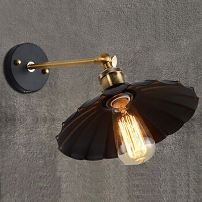 Industrial Vintage Iron Pleated Umbrella 1- Light Wall Sconce Lamp