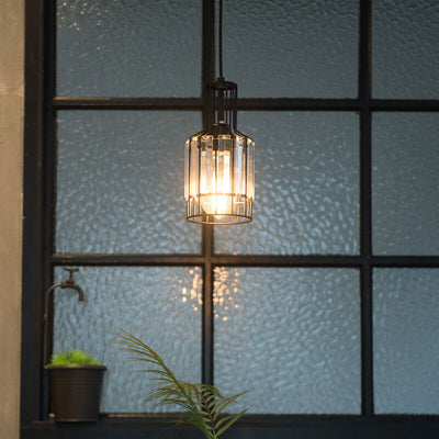 Industrial Vintage Cylindrical Iron Glass Crystal 1-Light Pendant Light