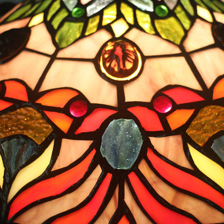 Vintage Tiffany Red Flower Stained Glass Dome 1-Light Pendant Light