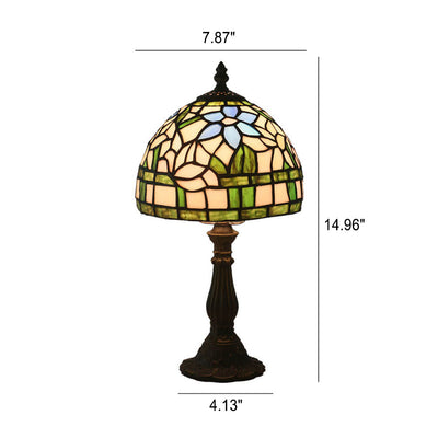 European Tiffany Grass Flower Stained Glass Dome 1-Light Table Lamp