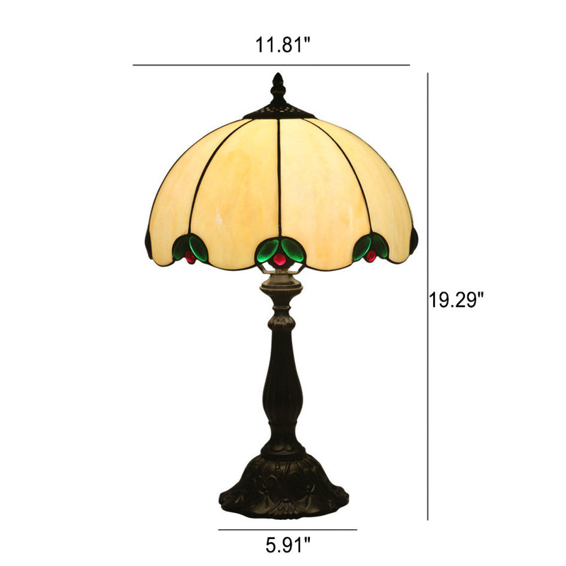 Vintage Tiffany Beige Green Gem Dome 1-Light Table Lamp