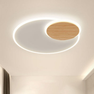 Contemporary Scandinavian Wood Acrylic Round Shade LED Flush Mount Ceiling Light For Living Room