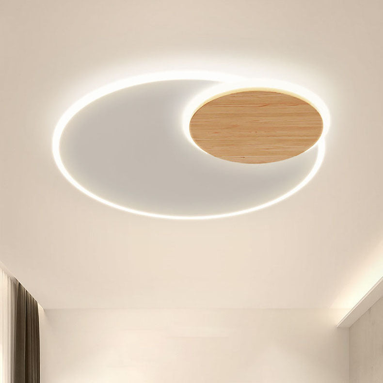 Contemporary Scandinavian Wood Acrylic Round Shade LED Flush Mount Ceiling Light For Living Room