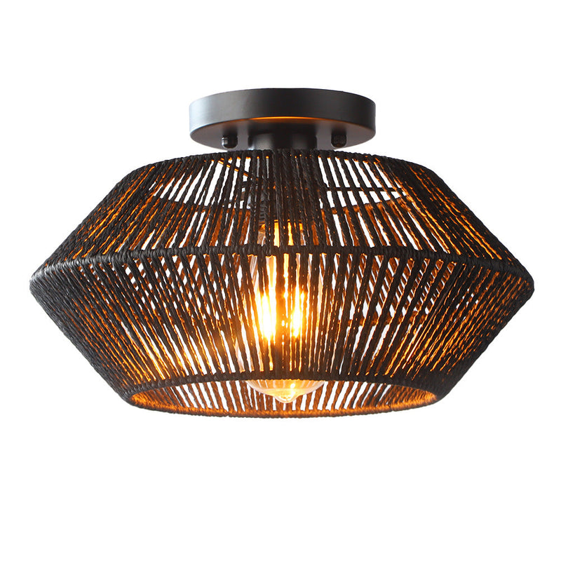 Traditionelle Bauernhaus Papier Reben Weben Käfig 1-Licht Halb Flush Mount Deckenleuchte 