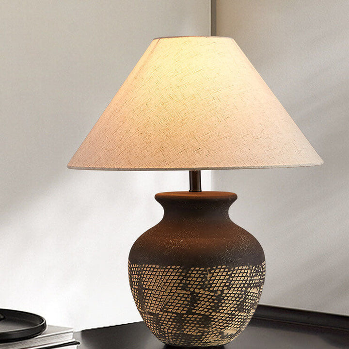 Traditionelle japanische Stoffschirm-Keramikgefäßbasis 1-Licht-Tischlampe für das Studium 