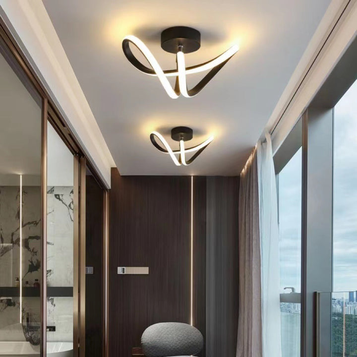Lámpara de techo LED semiempotrada de hierro y silicona con líneas curvas de estilo minimalista moderno para sala de estar y dormitorio 