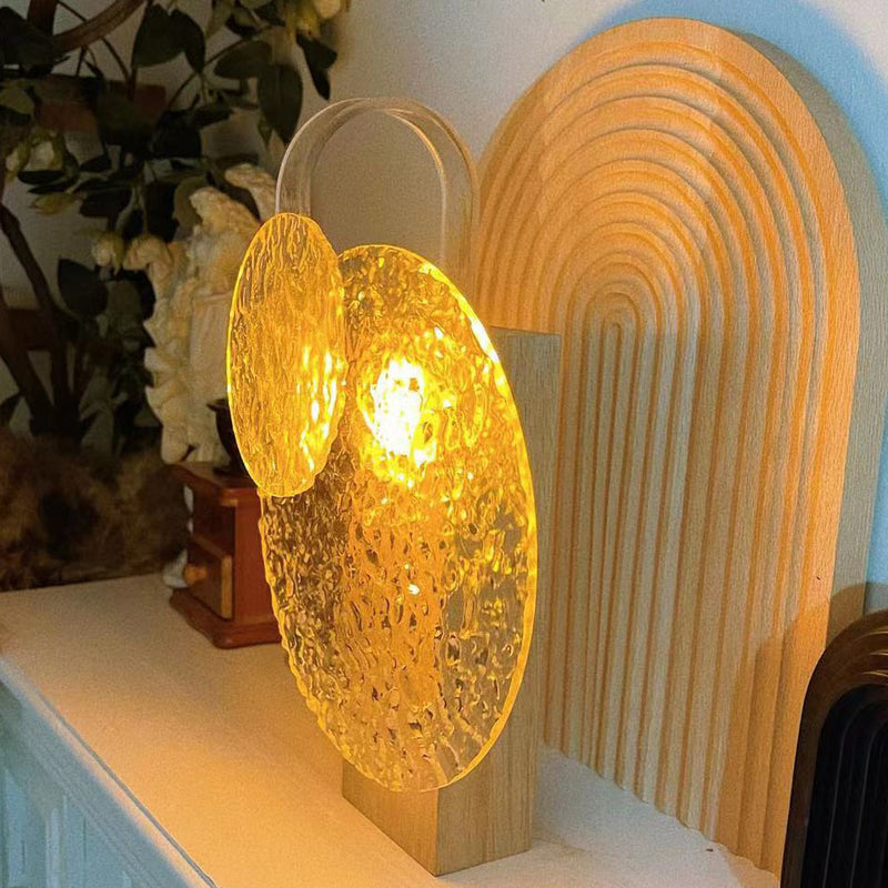 Creative Solid Wood Acrylic Light Shadow Water Pattern Rotatable LED Ambient Table Lamp