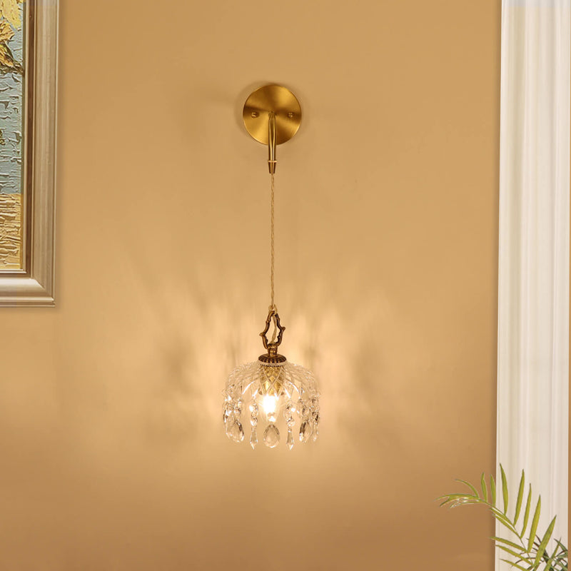 European Light Luxury Brass Crystal Glass 1-Light Wall Sconce Lamp