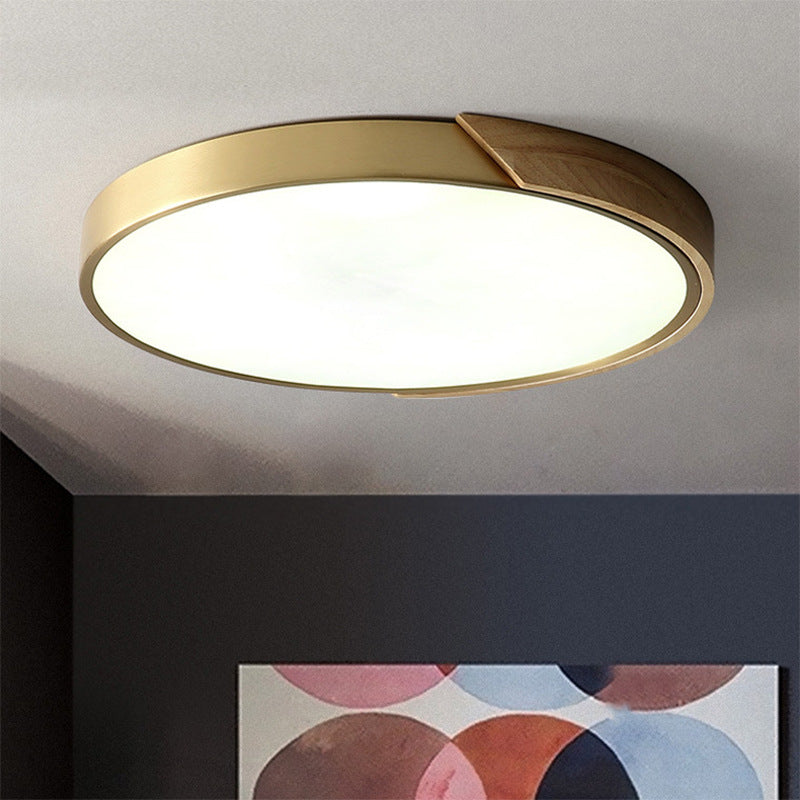 Iluminación empotrada LED redonda moderna de lujo ligero de cobre y madera 