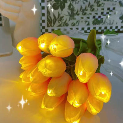 Lámpara de Mesa LED con Decoración de Flor de Tulipán Estilo Tiffany 