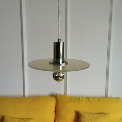 Nordic Minimalist Green Glass Flat Round Disc LED Pendant Light