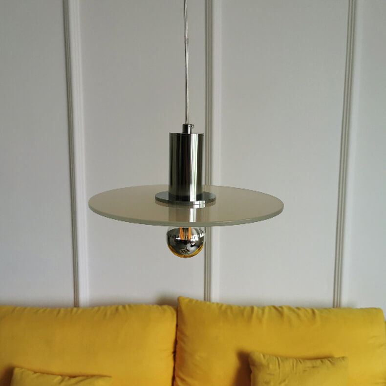 Nordic Minimalist Green Glass Flat Round Disc LED Pendant Light