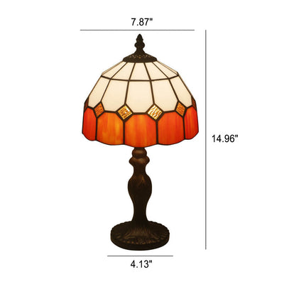 Vintage Tiffany Gemstone Stained Glass Round 1-Light Table Lamp