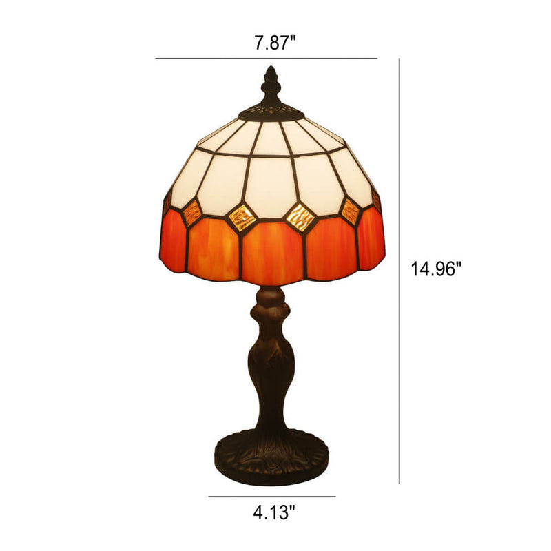 Vintage Tiffany Gemstone Stained Glass Round 1-Light Table Lamp