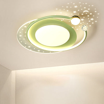 Contemporary Scandinavian Starry Night Sky Projection Acrylic Round Shade LED Flush Mount Ceiling Light For Living Room